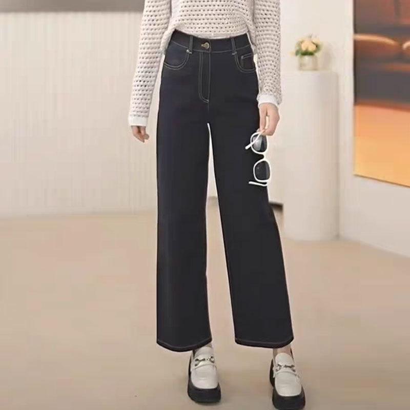 デニムパンツ 女性用 夏 ハイウエスト ストレート シンプル ステッチ カジュアル 普段使い コーディネートしやすい デニム素材 軽量 伸縮性