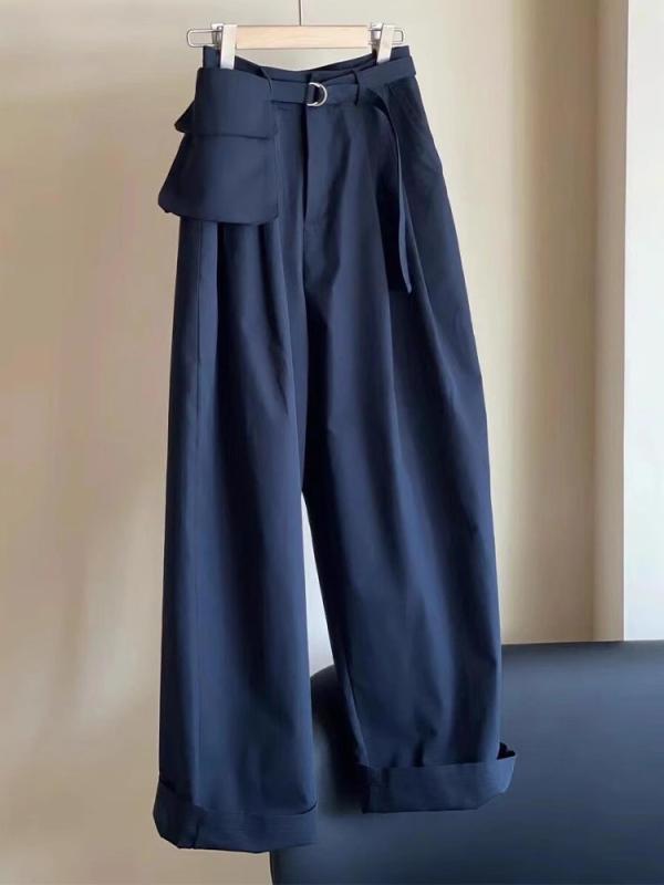 ワークパンツ レディース ダークブルー ゆったり ルーズフィット スタイリッシュ シンプル コーディネートしやすい 腰ポーチ付き カジュアル 普段使い 快適 軽量