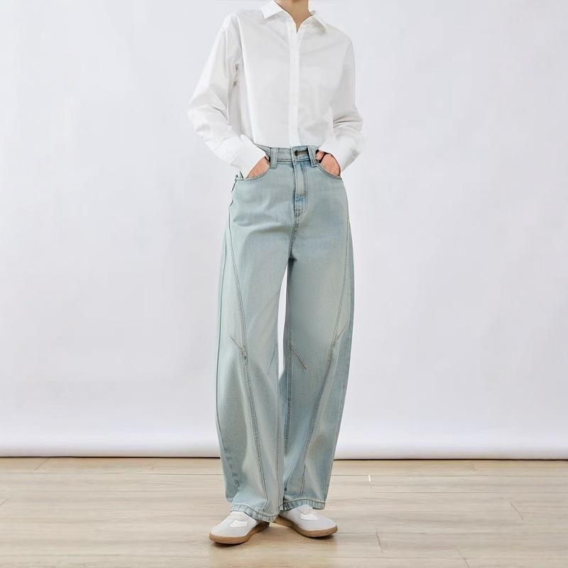 パンツ レディース 春 ワイドレッグ デニム ハイウエスト ライトブルー 切り替え ゆったり ストレッチ スタイルアップ ベーシック カジュアル 再生繊維 ミックス ロング丈 普段使い 5,063円