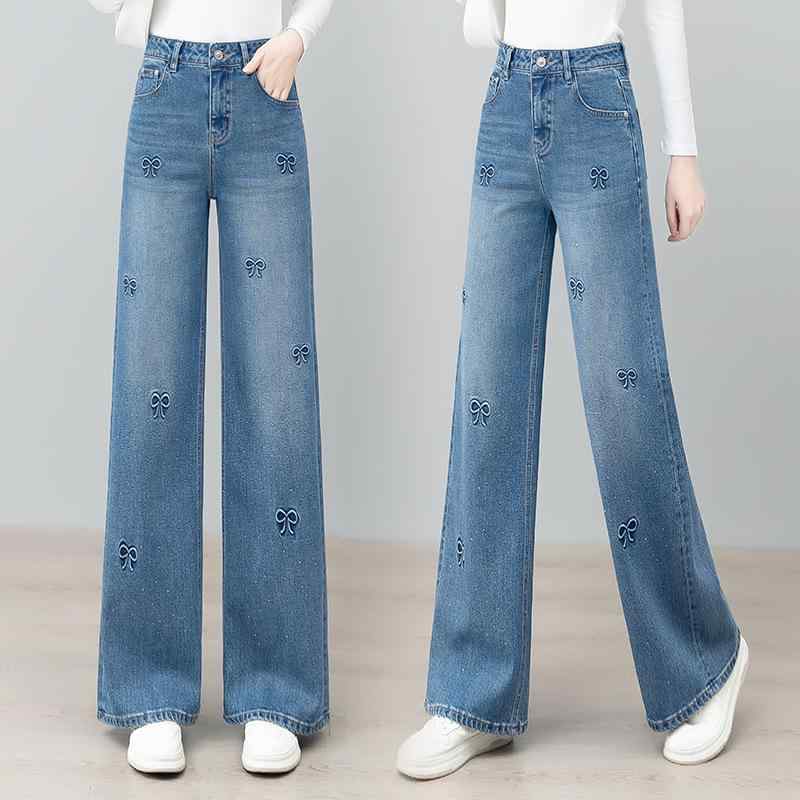 女性用 レトロ ワイドレッグ デニムパンツ ストレート ハイウエスト ゆったり すっきりシルエット カジュアル 春秋 普段使い ストレッチ素材