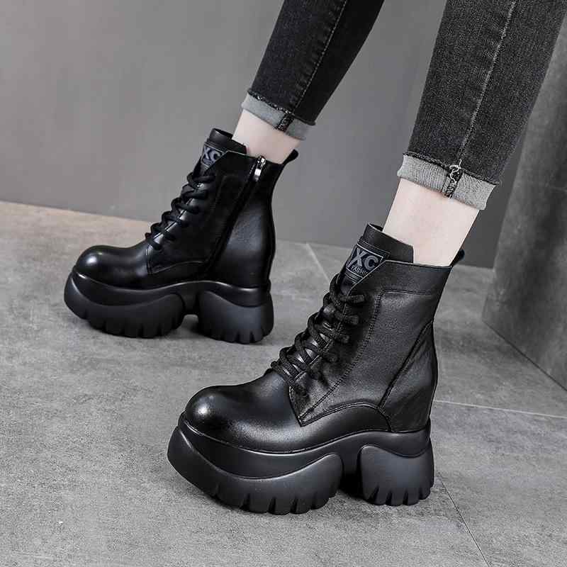 女性用 厚底 ショートブーツ 本革 バイカースタイル 秋冬 低身長対応 ヒールアップ アンクル 牛革 カジュアル 普段使い