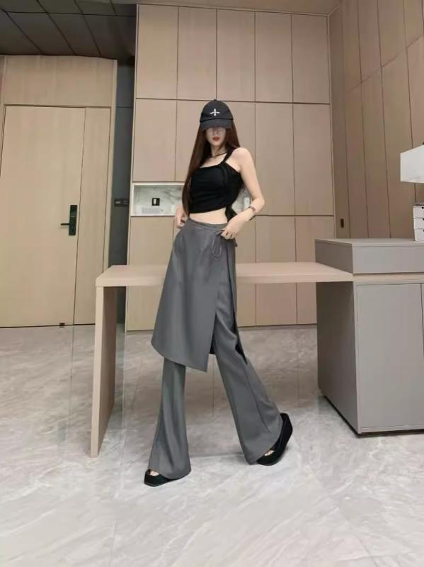 スカートパンツ ユニセックス ハイウエスト ワイドレッグ ゆったり ロング カジュアル スーツ 着脱式 スカートカバー 韓国 ファッション デザイン ビジネス 日常使い スタイリッシュ