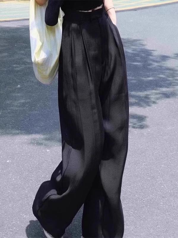 パンツ レディース 夏 黒 ハイウエスト ワイドレッグ ルーズ 接触冷感 再生繊維 カジュアル ストレート 吸湿速乾 通気性 普段使い