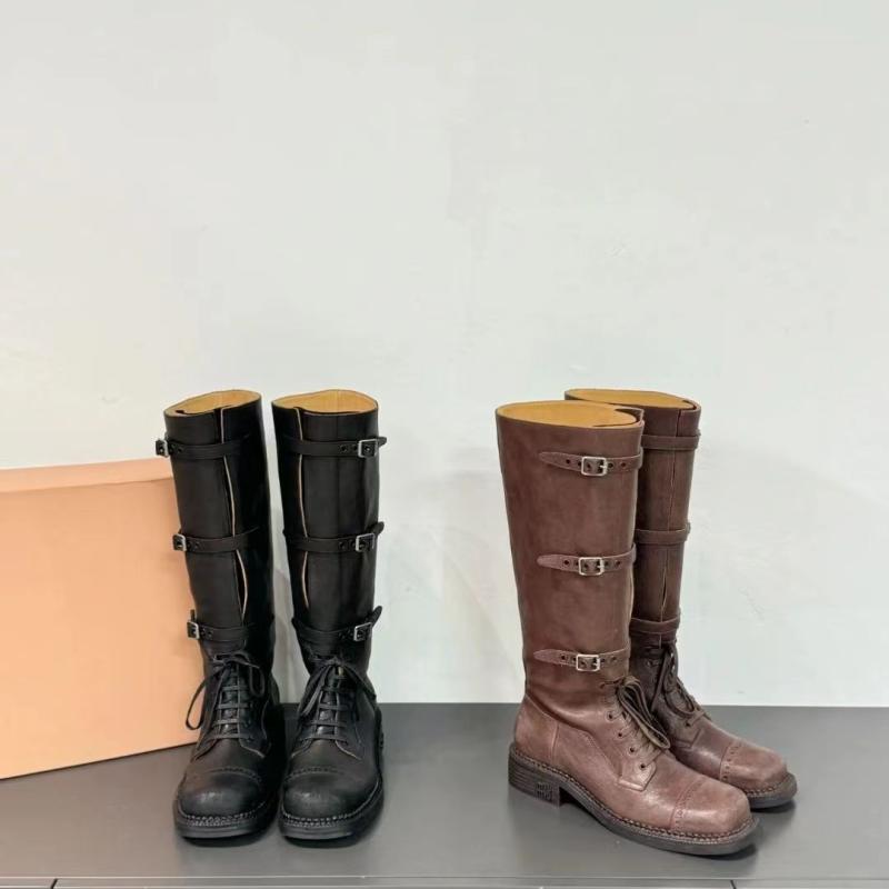 お上さん用 牛皮 ロングブーツ 馬乗り表現スタイル ウエスタン 厚底踵 バックル ミッドカーフ 流行り物 普段使い走り 軽さ 伸縮性