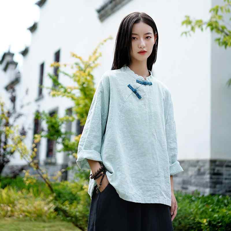 リネン シャツ レディース 春夏 綿麻混 レトロ ゆったり ビッグシルエット ウォッシュ加工 切り替えカラー ボタン付き トップス カジュアル 普段使い 軽量 吸湿速乾 柔らかい 合い