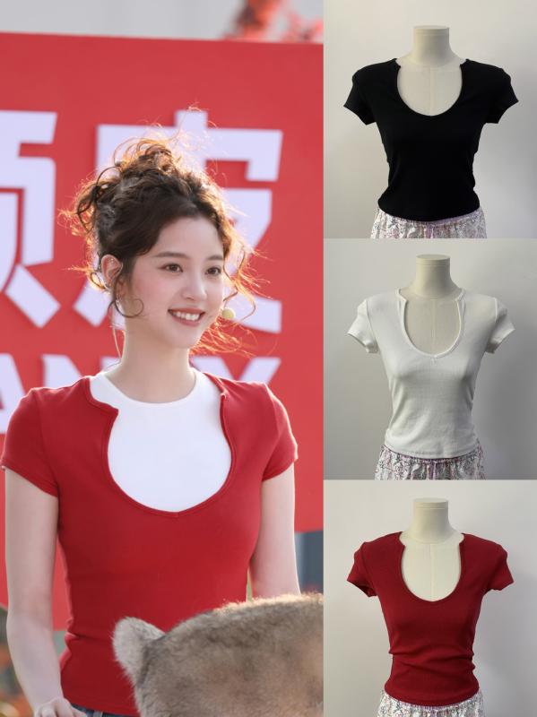 レディース Tシャツ ショート丈 正肩 カップ型領 トップス カジュアル 普段使い 伸縮性 軽量 綿素材 女性用 ブラウス