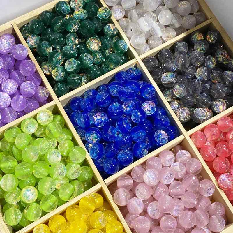 手芸用 樹脂ビーズ モダン 中国 輝き ゴールドパウダー オパール調 丸型 散ビーズ DIY アクセサリー パーツ ブレスレット ネックレス 作成 キット 素材 装飾 アイテム 軽量 耐久性 カラフル バリエーション