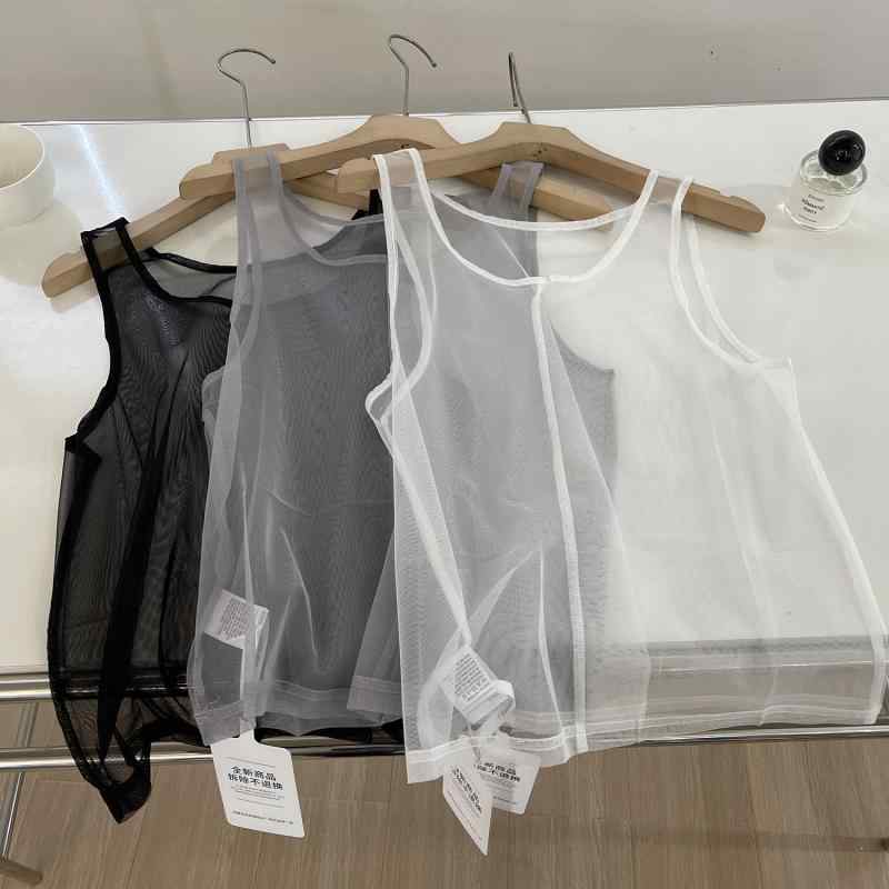 レディース メッシュ ストラップ キャミソール ラウンドネック ショート丈 レイヤード 通気性 インナー アウター 両用 かわいい セクシー