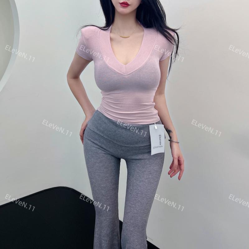 Tシャツ レディース 夏 Vネック 収腰 短袖 淡いイエロー セクシー かわいい スリム インナー トップス カジュアル 普段使い 軽量 通気性 吸湿速乾 伸縮性