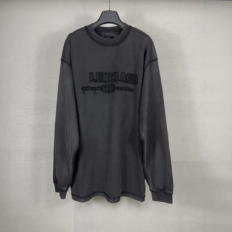 トップス 長袖 Tシャツ ゆったり 大きめサイズ 刺繍 胸前デザイン カジュアル 普段使い コットン 軽量 伸縮性 ブラック系 グレー系 ベーシックスタイル