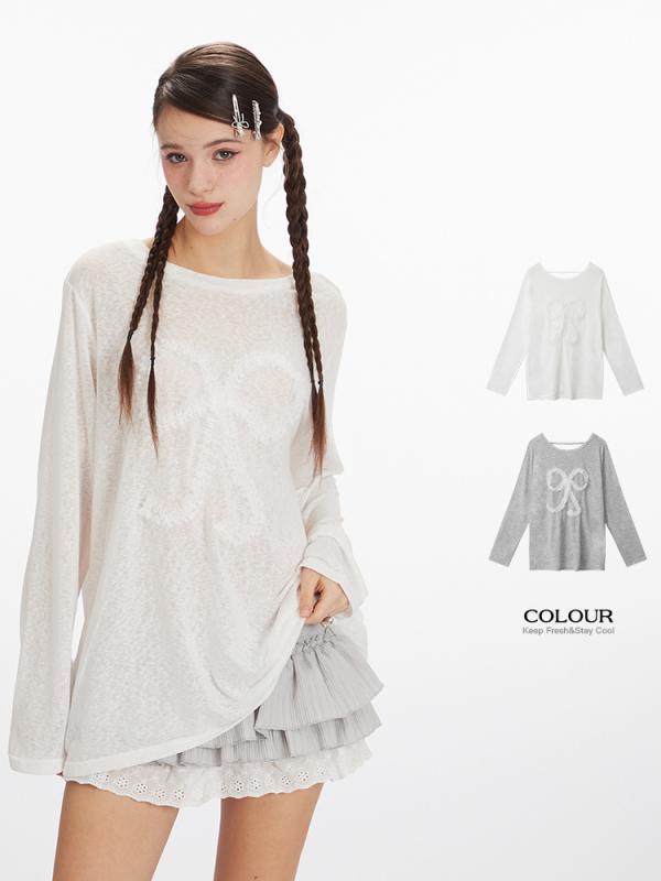 トップス レディース 長袖 Tシャツ レース プリーツ スリット デザイン 合わせやすい カジュアル 普段使い おしゃれ スタイリッシュ