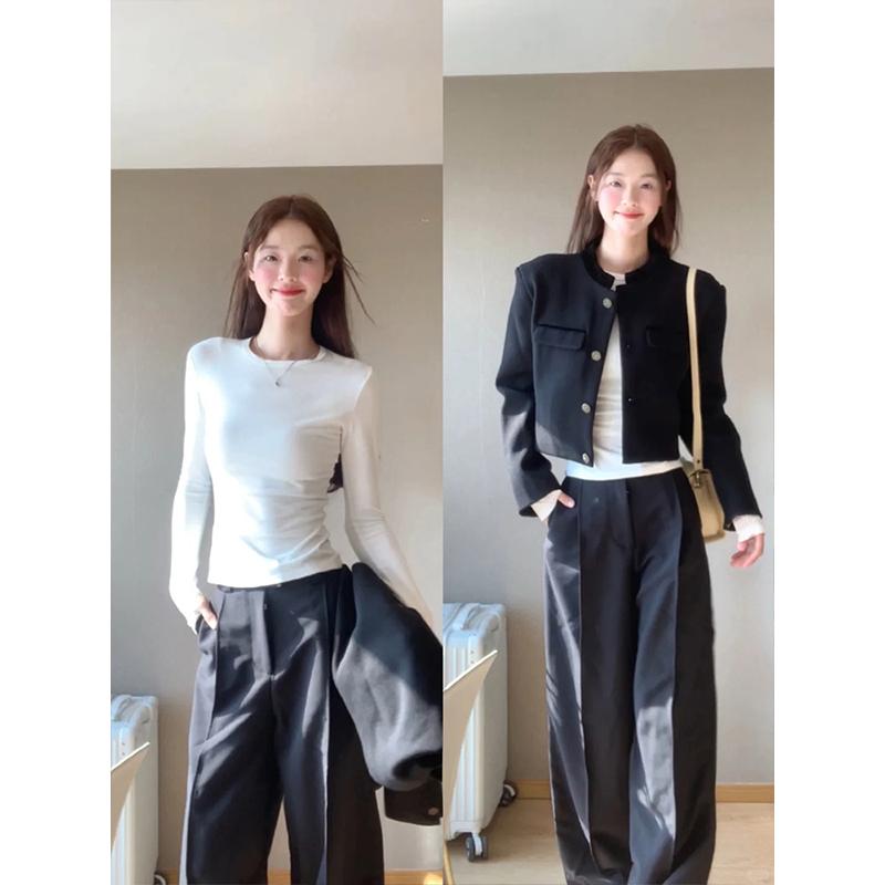 レディース 長袖 白 Tシャツ インナー トップス 秋冬 スリム タイト フィット 肩ライン きれいめ 普段使い 通勤 コットン 混 軽量 伸縮性