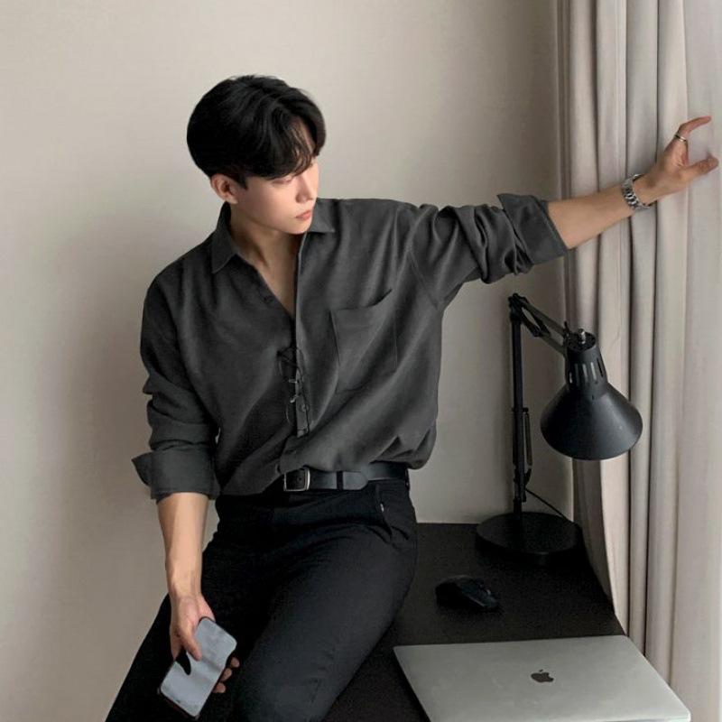 シャツ メンズ 長袖 秋 カジュアル 韓国 ゆったり ルーズフィット 高級感 ノーアイロン 普段使い トップス