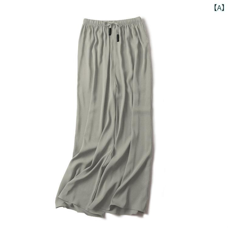 レディース ワイドレッグパンツ ゆったり填まる 御機嫌酉の方角 絹地原料品 ドレープ ロング丈 夏用 通気性 軽さ お上さんボトムス