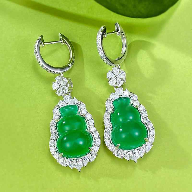 イヤリング ひょうたん S925 シルバー カルセドニー ジルコニア 東洋 アクセサリー 女性用 華やか 軽量 普段使い｜北摂軽太郎便