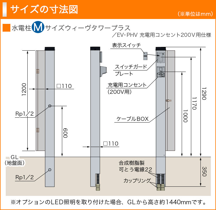 楽天市場 水電柱mサイズウィーヴタワープラス Ev Phv充電用コンセント 200v用 仕様 ケーブルbox付き 水栓柱 水電柱 200v用 Ev Phv充電用 コンセント付き 収納カバー付き 表札マイスター