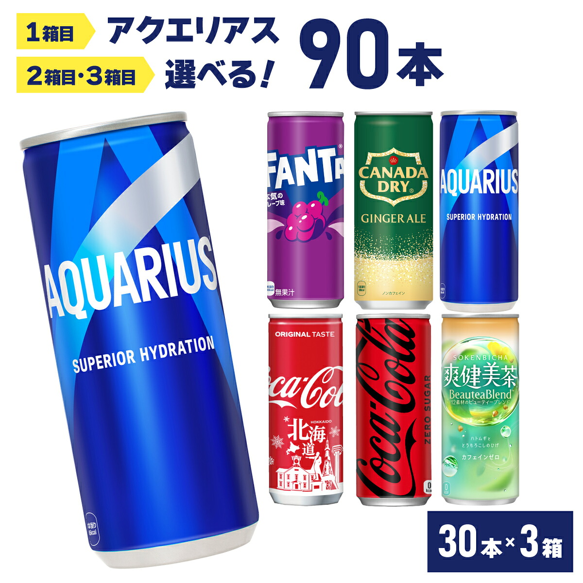 【マラソン期間中ポイント5倍】 ソフトドリンク アクエリアス 1箱 ＆ 対象商品から 2箱 選べる 250ml × 30本 × 3箱 【送料無料】