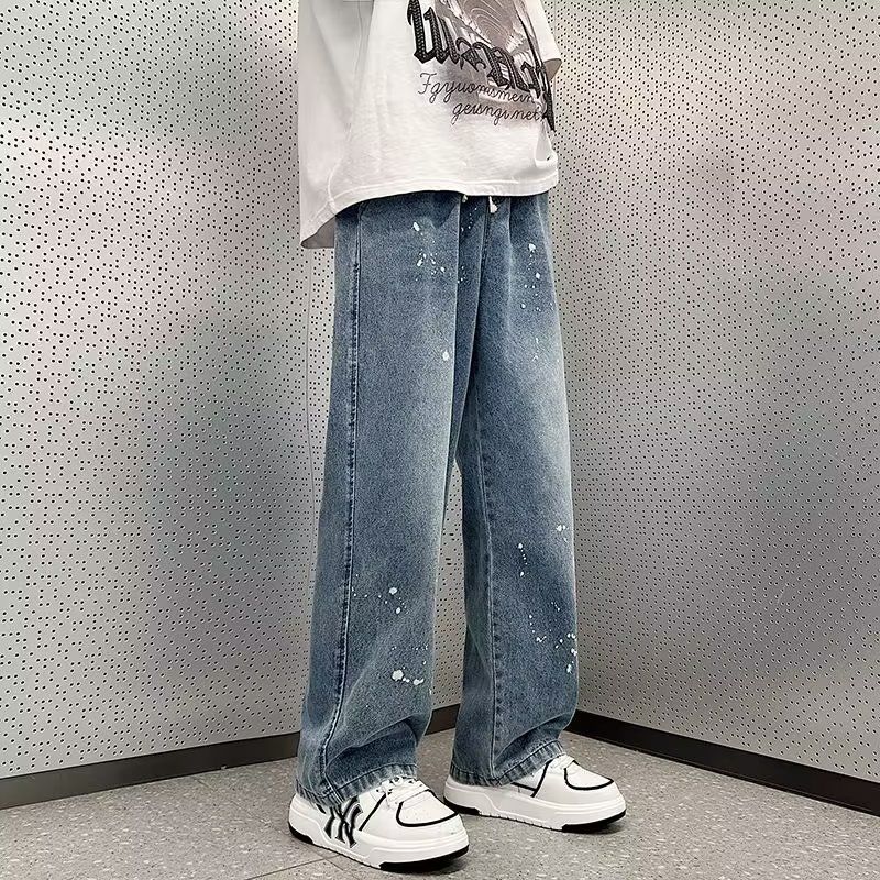 スラックスズボン下 韓国流行り物 インキをこぼす レトロ 新作 メンズ デニム っこいい ジーンズ 引っ切り無いズボン ゆったり 広広としたズボン下 メンズズボンか ロングズボン モッピングパンツ