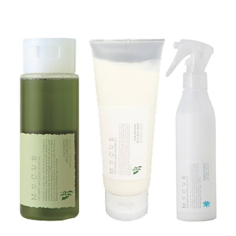 【LINE登録で300円OFF】MUCUE ムクエ モイスチャーシャンプー ヒーリングハーブ 210ml＋ヘアトリートメント ヒーリングハーブ 210g＋ぷるぷるジュレミスト メリーホワイト 180g 計3個セット[birakushin 美楽心 ダメージケア ダメージケアシャンプー]
