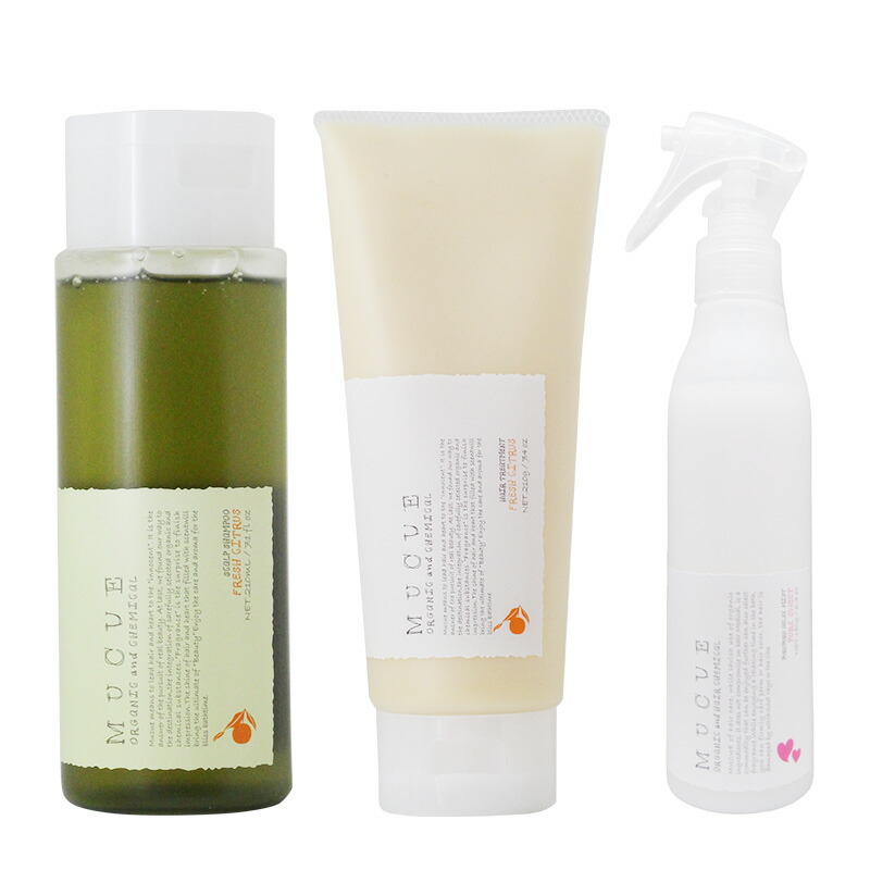 【LINE登録で300円OFF】MUCUE ムクエ スキャルプシャンプー フレッシュシトラス 210ml＋ヘアトリートメント フレッシュシトラス 210g＋ぷるぷるジュレミスト ピュアスウィート 180g 計3個セット[birakushin 美楽心 頭皮ケア スキャルプ スカルプ ケア]