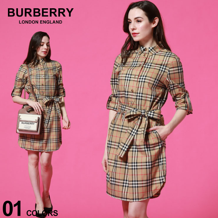 送料無料 最大00円offクーポン配布中 Burberry バーバリー ヴィンテージチェック ストレッチコットン タイウエスト シャツドレスブランド レディース トップス ワンピース チェックワンピ 長袖 春 リボン コットン l 日本全国送料無料 Haringeylawcentre