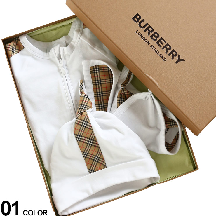 WEB限定 BURBERRY チェックトリム コットン スリーピース ベビー