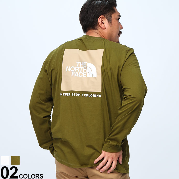 THE NORTH FACE ザ ノースフェイス 長袖 Tシャツ 大きいサイズ メンズ 1XL 2XL 3XL バックプリント クルーネック Box NSE Tee トップス ロンT プリント ホワイト フォレストオリーブ