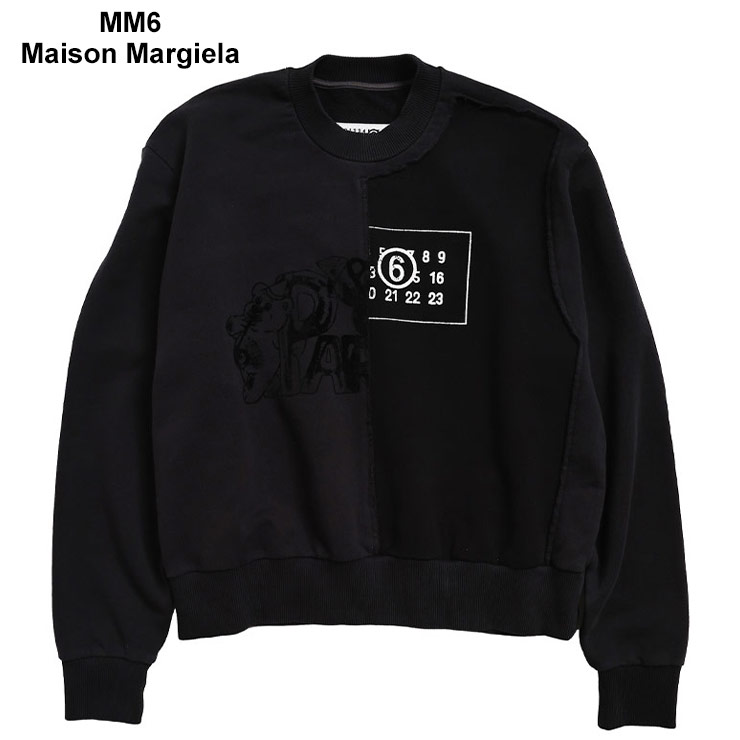 エムエムシックス メゾン マルジェラ MM6 Maison Margiela ハーフ切り替え クルーネック トレーナー MM6LS52GU0231 ブランド レディース トップス トレーナー プルオーバー 裏毛 プリント