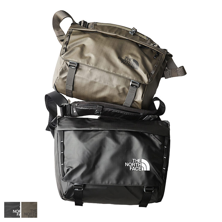 THE NORTH FACE ザ ノースフェイス メッセンジャーバッグ 大きいサイズ メンズ PC収納 フリース裏地 BASE CAMP VOYAGER MESSENGER BAG メンズ レディース 鞄 ショルダー 斜め掛け 多収納 通勤 通学 旅行 - ブラック ニュートープグリーン