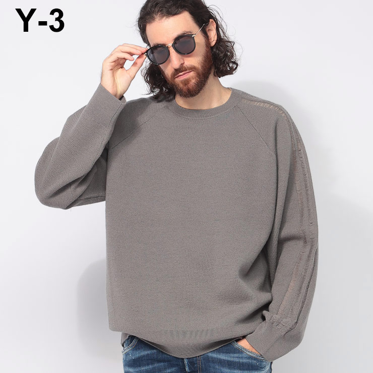 ワイスリー Y-3 袖ライン リラックスシルエット ウールニット 3S KNIT CREW Y3JD9842 ブランド メンズ 男性 トップス ニット セーター クルーネック 秋冬