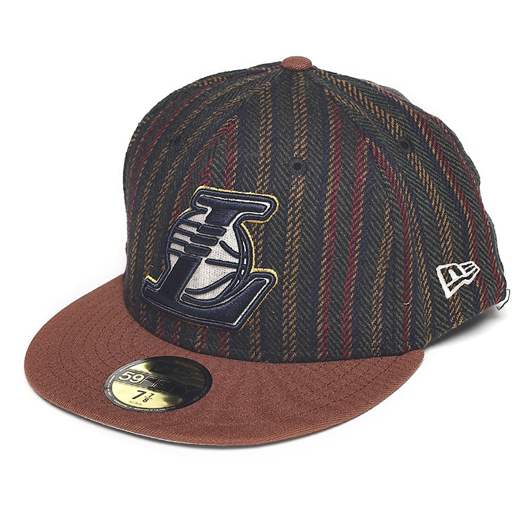 NEW ERA (ニューエラ) ウール混 ヘリンボーン レイカーズロゴ フラットキャップ 7|7/8サイズ 60586715 大きいサイズ メンズ キャップ 帽子 ベースボールキャップ 秋冬 小物
