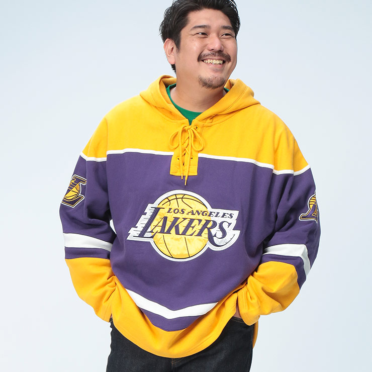 47 (フォーティセブン) 裏起毛 NBA LOS ANGELS LAKERS ロゴタイプ ティーシャツ パーカー 629391D22 気が大きい大きさ メンズ トップス パーカー プルパーカー ボンネット 起毛 秋冬