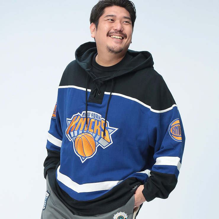 47 (フォーティセブン) 裏起毛 NBA NEW YORK KNICKS ロゴタイプ ティーシャツ パーカー 629393D22 気が大きい大きさ メンズ トップス パーカー プルパーカー ボンネット 起毛 秋冬