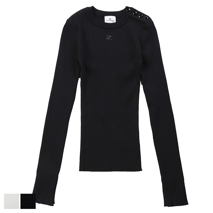 クレージュ courreges ショルダースナップ ロゴ刺繍 リブニットセーター CORVESMPU187F11 ブランド レディース トップス セーター ニット 長袖 春 夏