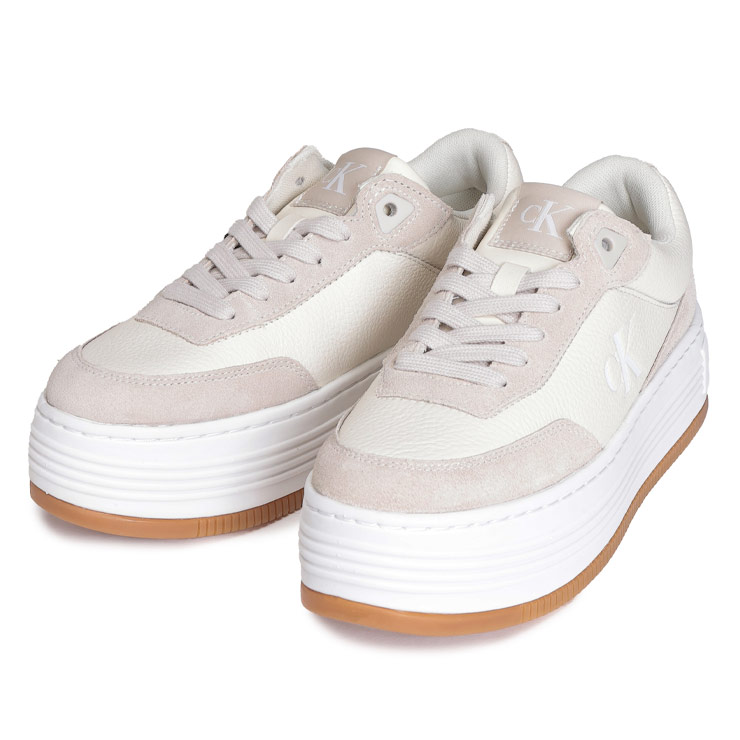 カルバンクライン Calvin Klein レザー 切替 ロゴプリント 厚底 レースアップスニーカー CKLYW0YW01797 ブランド レディース スニーカー ローカットスニーカー  厚底