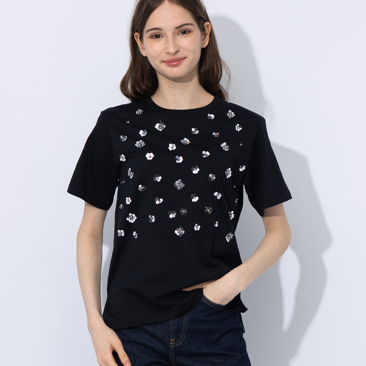 マックスマーラ MAX MARA ビーズフラワー クルーネック 半袖 Tシャツ MXLCABINA4B ブランド レディース トップス Tシャツ コットン ビーズ 春 夏
