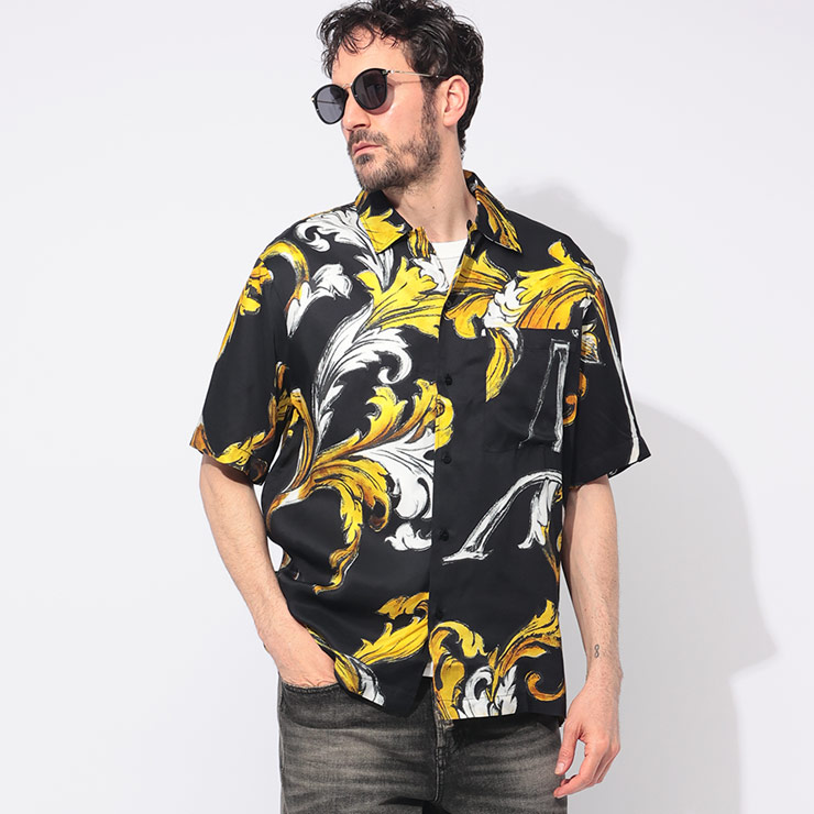 ヴェルサーチェ ジーンズ クチュール VERSACE JEANS COUTURE 総柄プリント 半袖 シャツ VC78GAL2B0 ブランド メンズ 男性 トップス シャツ プリント ポケット 春 夏