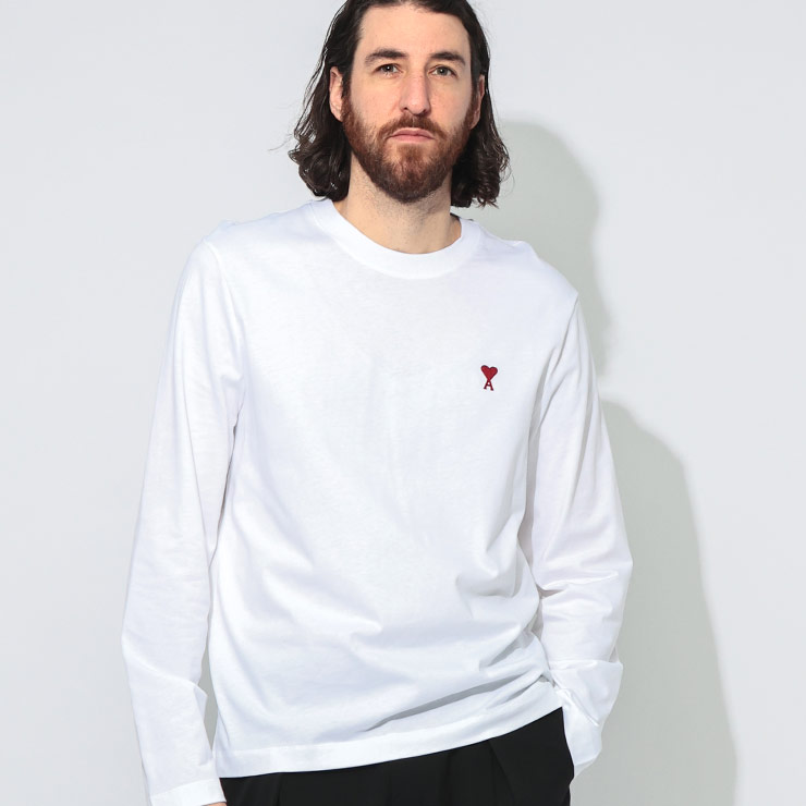 AMI PARIS (アミパリス) ワンポイント クルーネック 長袖 Tシャツ AMI DE COEUR AMBFUTS235724 ブランド メンズ 男性 トップス Tシャツ ロンT コットン シンプル|原宿ゼンモール