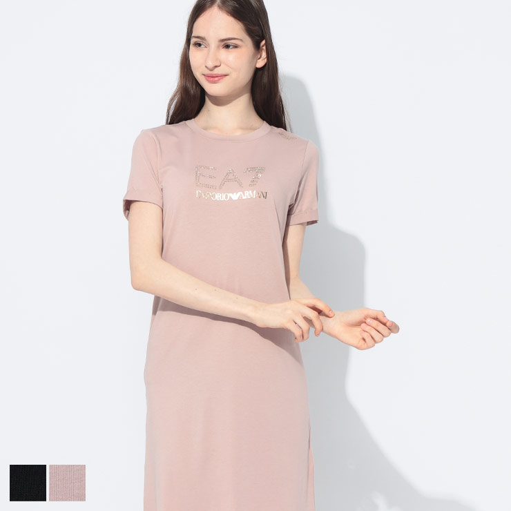 エンポリオアルマーニ EMPORIO ARMANI EA7 ラインストーンロゴ ストレッチワンピース EA7LW478AF12500 ブランド レディース ワンピース ドレス Tシャツワンピ