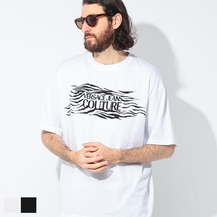 ヴェルサーチェ ジーンズ クチュール VERSACE JEANS COUTURE ゼブラ ビーズ クルーネック 半袖 Tシャツ VC78GAH6L1 ブランド メンズ 男性 トップス Tシャツ コットン プリント 春 夏|原宿ゼンモール