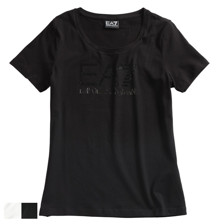 エンポリオアルマーニ EMPORIO ARMANI ラインストーンロゴ クルーネック 半袖 Tシャツ EA7LW94AF10373 ブランド レディース トップス Tシャツ ビーズ コットン 春 夏｜原宿ゼンモール