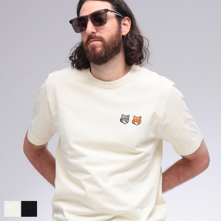 メゾンキツネ Maison Kitsune ダブル ボールド フォックスヘッド コンフォートクルーネック 半袖 Tシャツ DOUBLE BOLD FOX KNM011CFKJ0118 ブランド メンズ 男性 トップス Tシャツ 半袖 Tシャツ Tee ワッペン