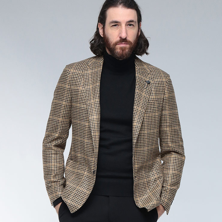 ラルディーニ ジャケット アウター LARDINI メンズ ウール カシミヤ グレンプレイド チェック柄 シングル テーラード LD528IF65517 ブランド ビジネス フォーマル きれいめ 大人 秋 冬
