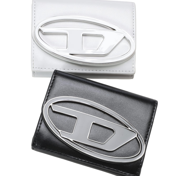 【訳あり新品未使用】DIESEL シルバー 三つ折り財布 DIESEL - DIESEL 三つ折り財布 Dロゴ シルバー 現行 ディーゼル