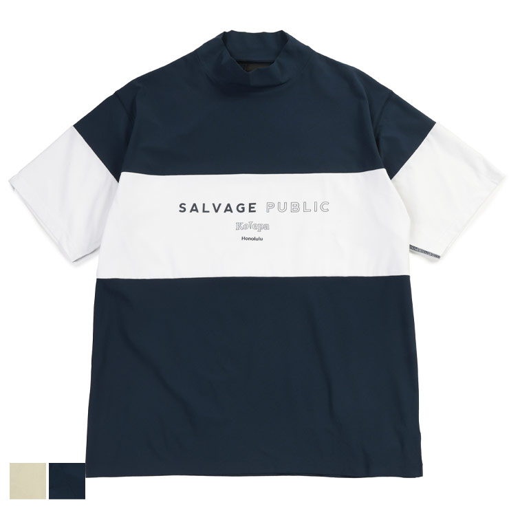 【完全別注 3L 4L 5L 6L】SALVAGE PUBLIC Kolepa サルベージパブリックコレパ 半袖 Tシャツ 3L 4L 5L 6L 大きいサイズ メンズ サーフ モックネック 半袖 Tシャツ Surf Mockneck S/S 3L-6L ゴルフ トップス ハワイ 機能性 ベージュ ネイビー|原宿ゼンモール