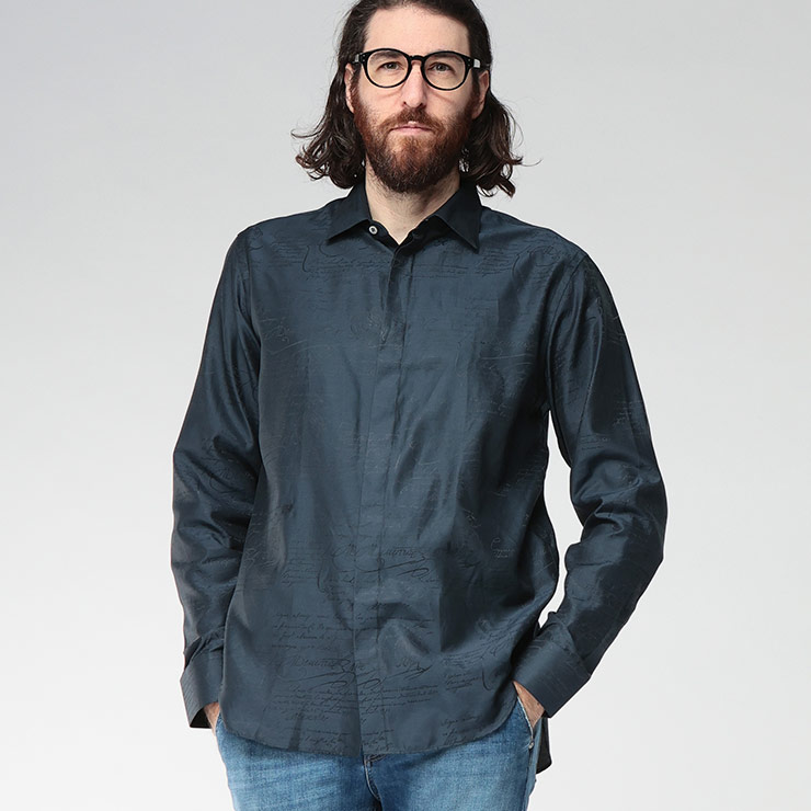 ベルルッティ BERLUTI シルク スクリット レギュラーカラー 長袖 シャツ BRR29HTL85 ブランド メンズ 男性 トップス シャツ カジュアルシャツ 柄シャツ 秋 冬｜原宿ゼンモール