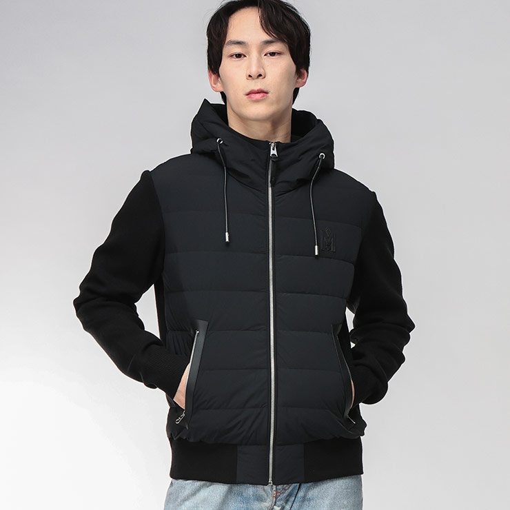マッカージュ ダウン メンズ MACKAGE フロント ダウン フルジップ ニットパーカー コンビダウン ANDREWZ アンドルーズ MKGANDREWZ5 ブランド アウター ブラック|原宿ゼンモール