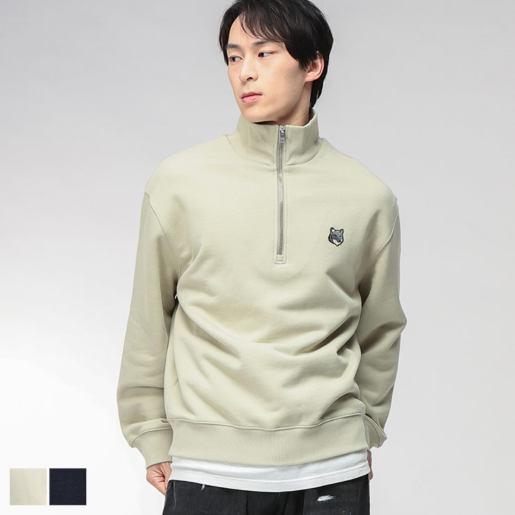 メゾンキツネ 流汗 メンズ Maison Kitsune ハーフジップ 刺しゅう 照明ランプ 調教師 ティーシャツ FOX HEAD 稲荷上端 KNPM0305KM0341 ブランド名 トップス ベージュ 米国海軍