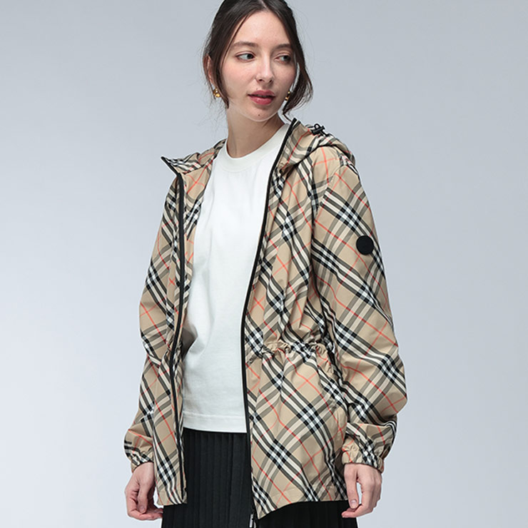 バーバリー ブルゾン レディース BURBERRY ロゴ フード クラシカル チェック柄 フルジップ パーカー ジャケット BBL8110303 ブランド アウター ベージュ