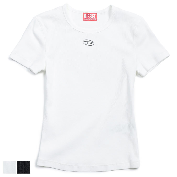 ディーゼル Tシャツ レディース DIESEL ロゴ オーバルD 細リブ クルーネック コットン 半袖 Tシャツ DSLA199100JMBA ブランド トップス ホワイト ブラック